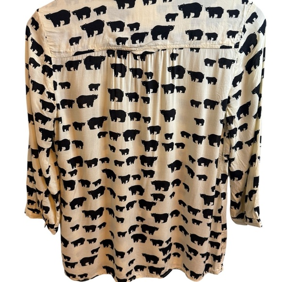 Maeve by Anthropologie Woodland Walk Black and Cream 3/4 Sleeve Blouse - Picture 4 of 10